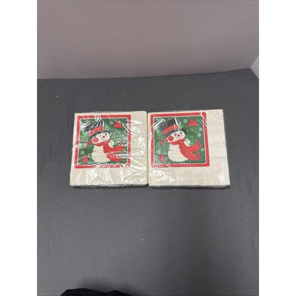 Vintage Hallmark Paper Party Napkins, Christmas Snowman Cardinals Napkins